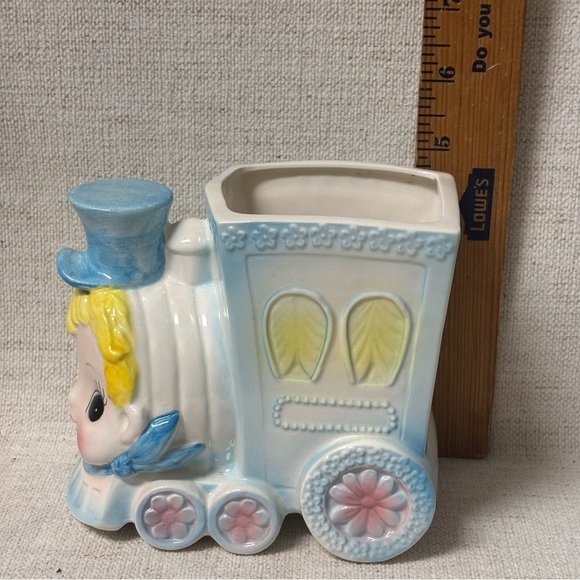 Vintage Boy Train Planter Made in Japan Collectible Home decor Baby Room Decor - Picture 6 of 7